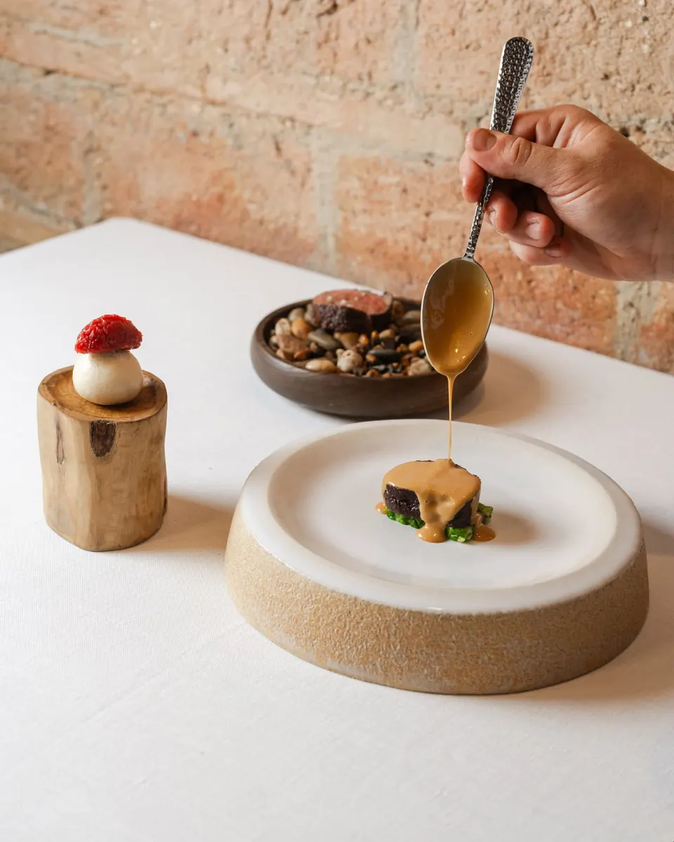 Se sirve una salsa en la mesa